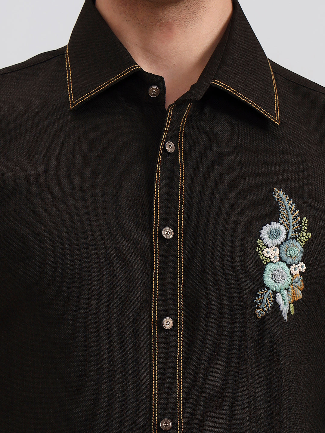 Brown Solid Slim Fit Party Wear Shirt | Wyre