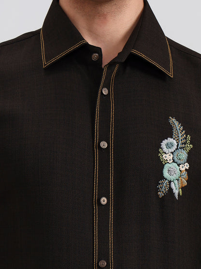 Brown Solid Slim Fit Party Wear Shirt | Wyre