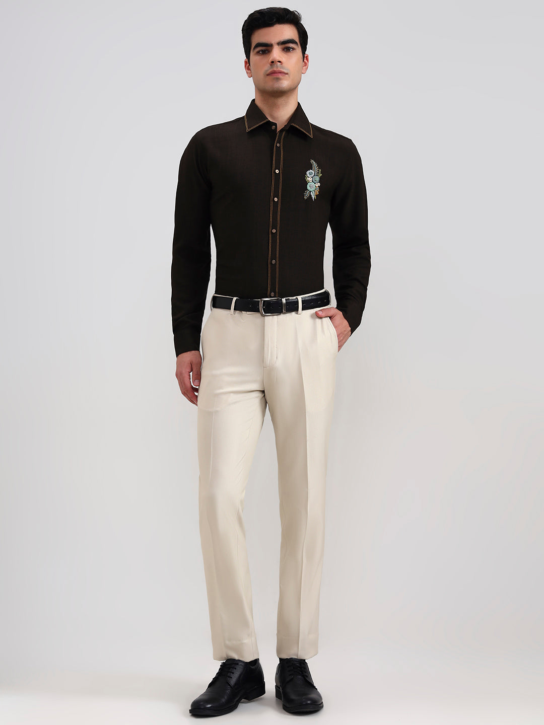 Brown Solid Slim Fit Party Wear Shirt | Wyre