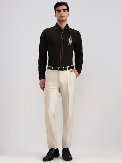 Brown Solid Slim Fit Party Wear Shirt | Wyre