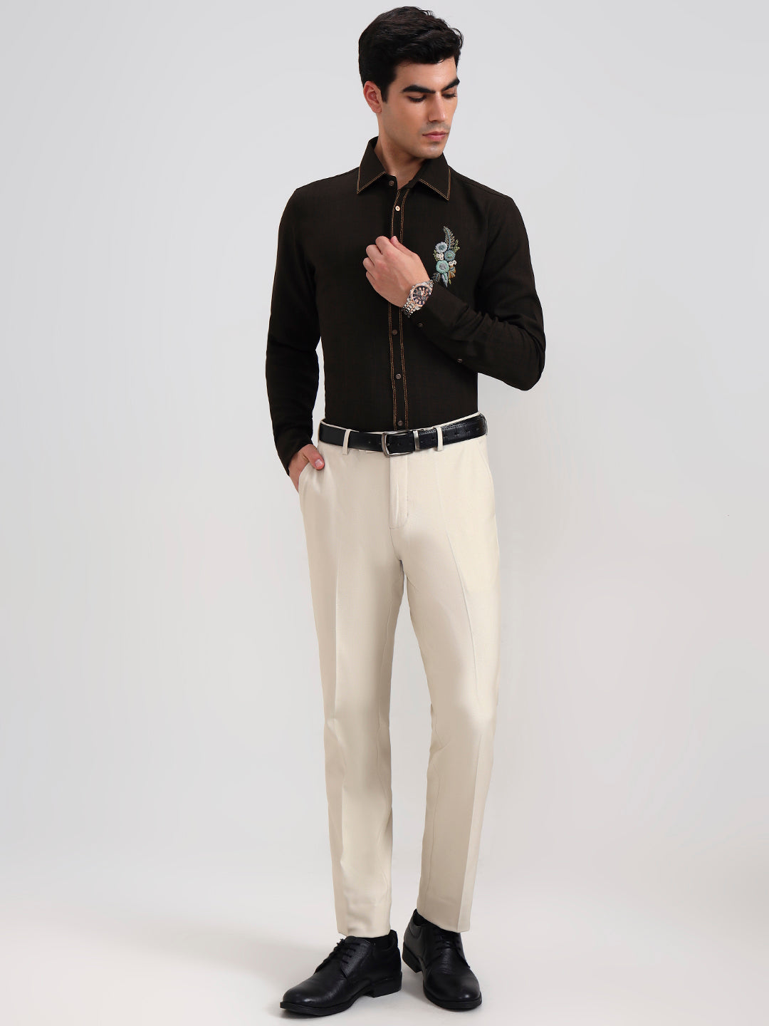 Brown Solid Slim Fit Party Wear Shirt | Wyre