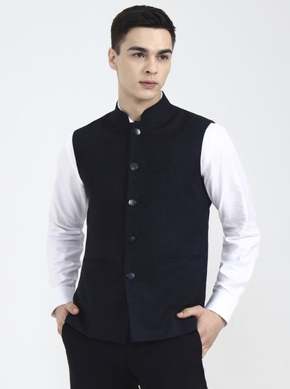 Blue Solid Regular Fit Waistcoat | Wyre