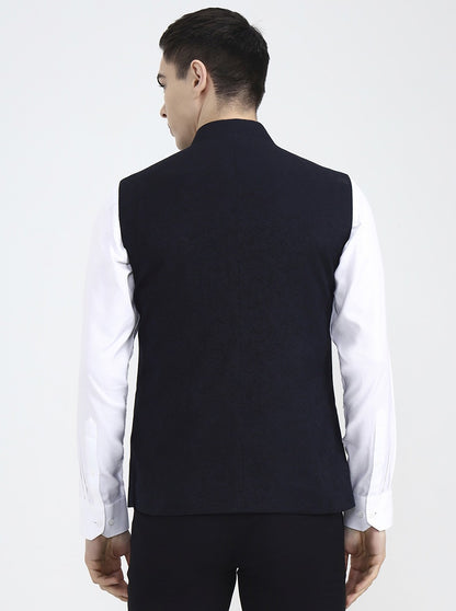 Blue Solid Regular Fit Waistcoat | Wyre