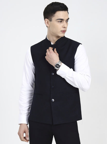 Blue Solid Regular Fit Waistcoat | Wyre
