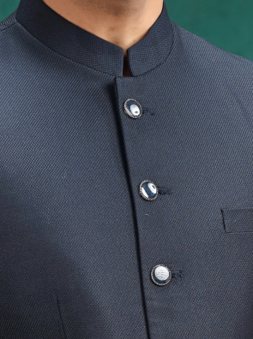Blue Self Design Jodhpuri Suit | JadeBlue