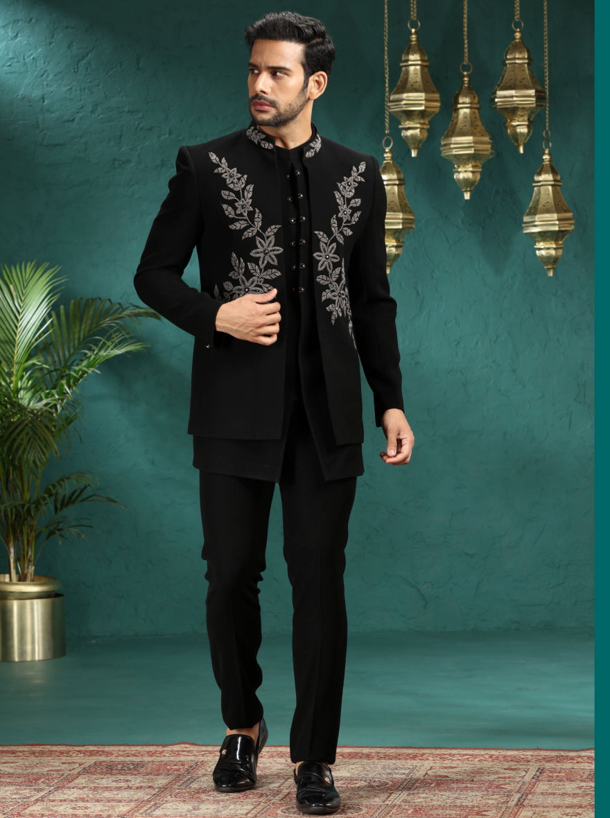 Black Embroidered  Jodhpuri Suit | TULA