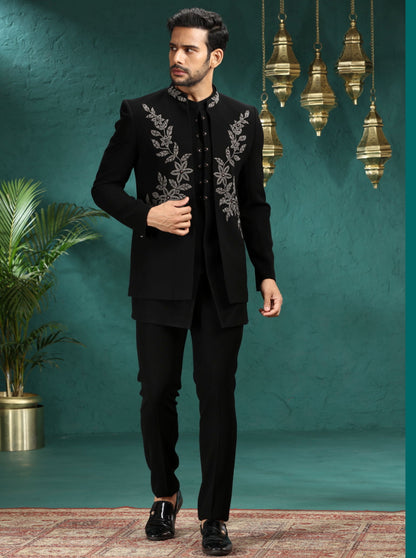 Black Embroidered  Jodhpuri Suit | TULA