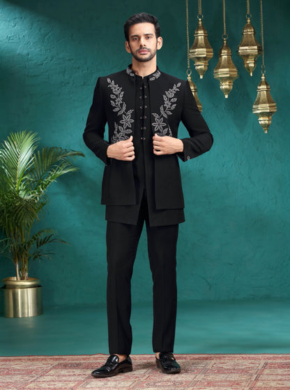 Black Embroidered  Jodhpuri Suit | TULA
