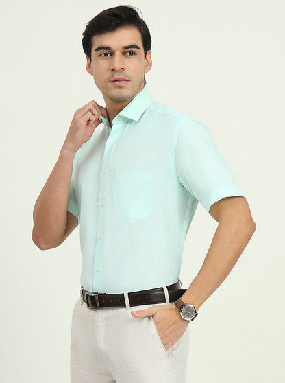 Light Green Solid Regular Fit Formal Shirt | Greenfibre