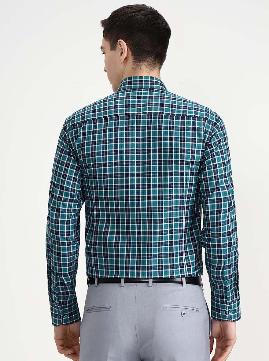 Green & Blue Checked Slim Fit Formal Shirt | Metal