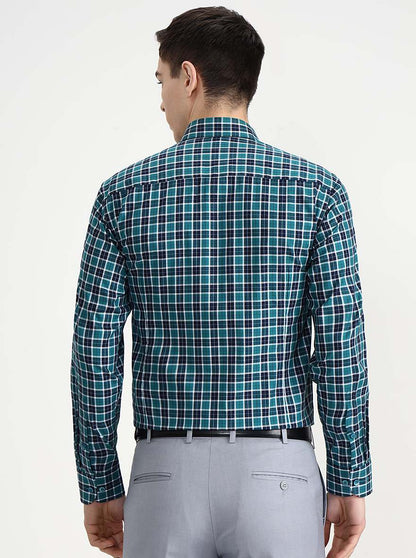 Green & Blue Checked Slim Fit Formal Shirt | Metal