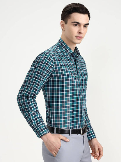 Green & Blue Checked Slim Fit Formal Shirt | Metal