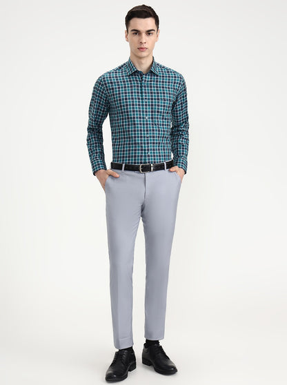 Green & Blue Checked Slim Fit Formal Shirt | Metal