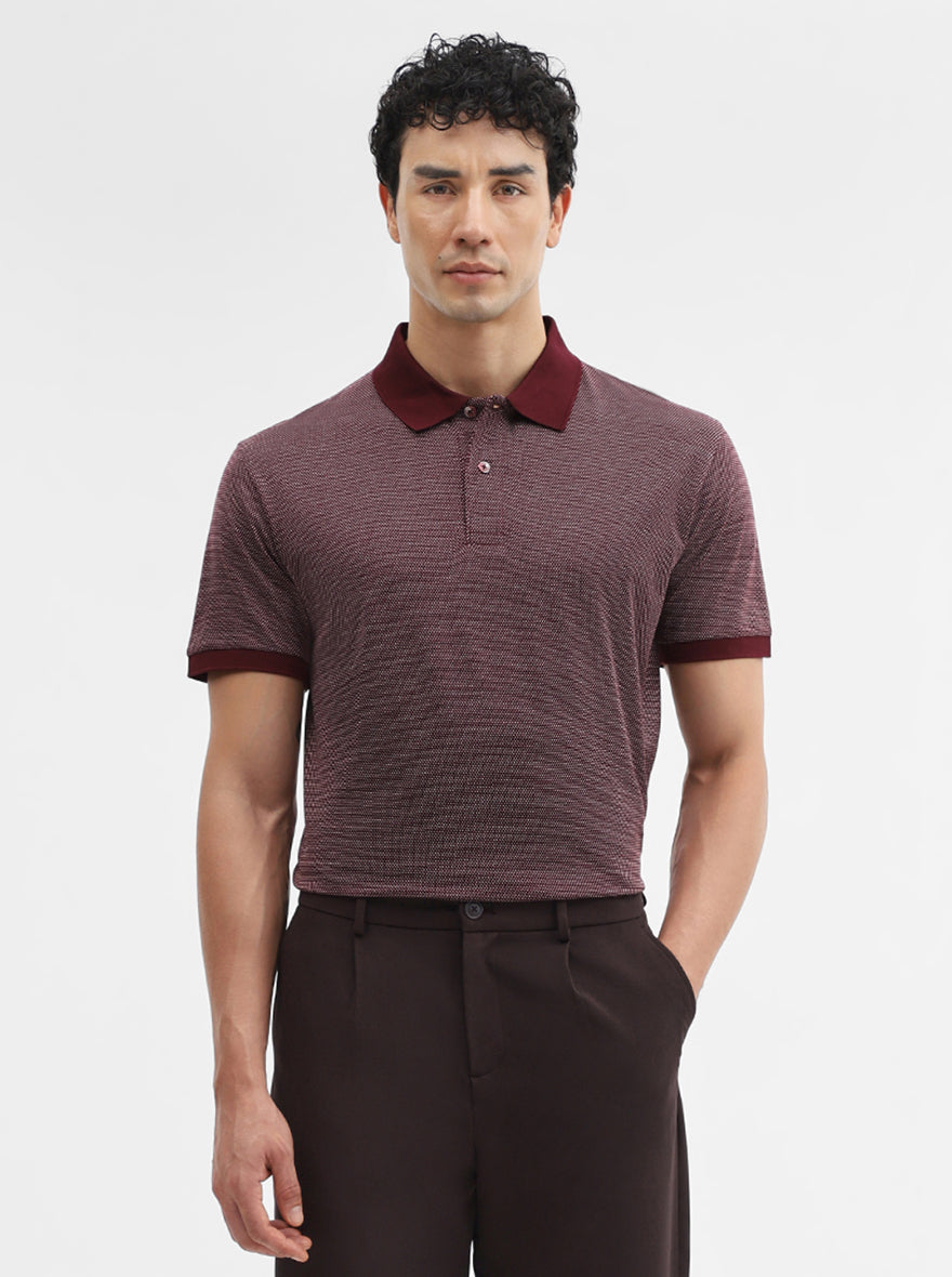 Wine Printed Slim Fit Polo T-Shirt | JadeBlue