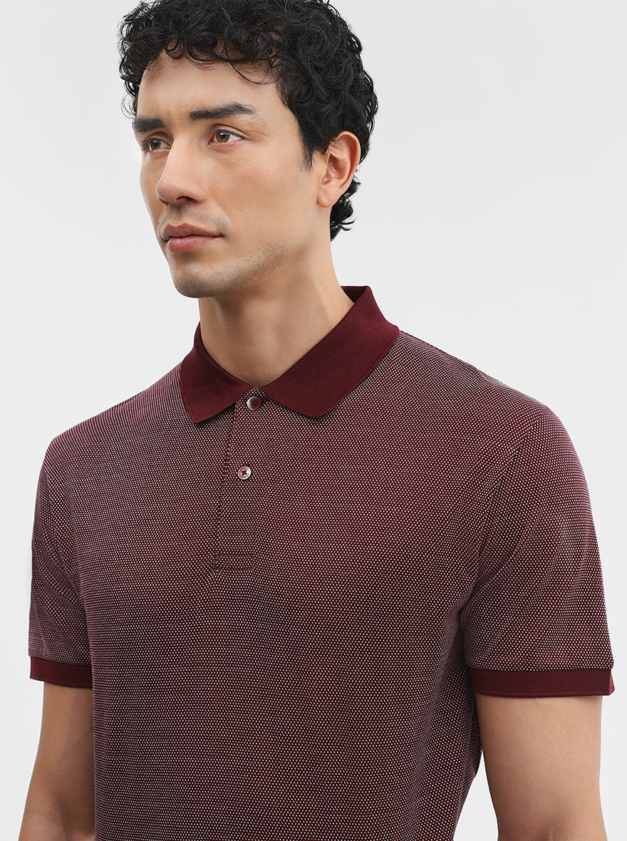 Wine Printed Slim Fit Polo T-Shirt | JadeBlue
