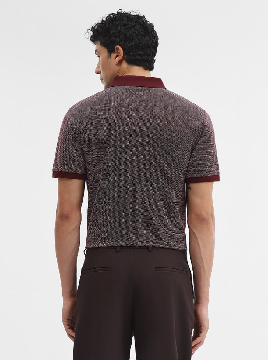 Wine Printed Slim Fit Polo T-Shirt | JadeBlue
