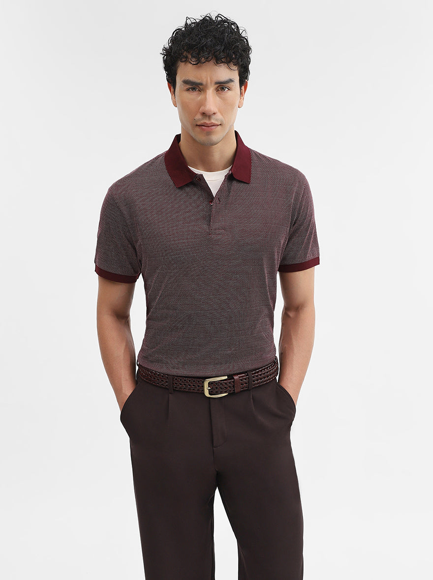 Wine Printed Slim Fit Polo T-Shirt | JadeBlue