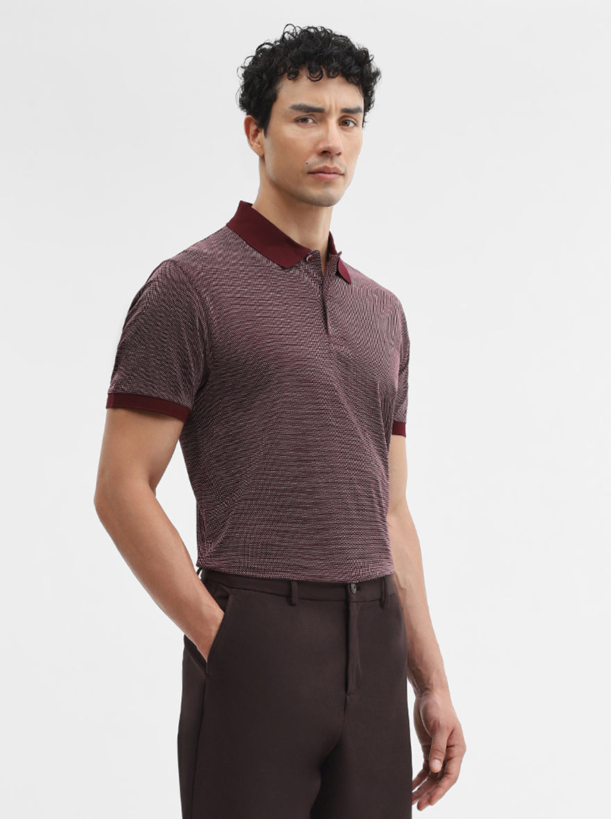 Wine Printed Slim Fit Polo T-Shirt | JadeBlue