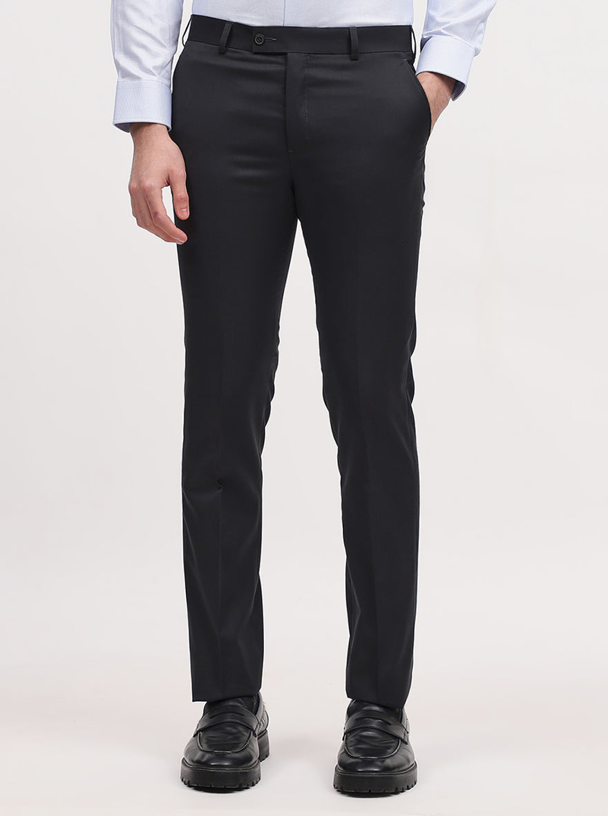 Dark Grey Solid Slim Fit Formal Trouser | JadeBlue Super Luxe
