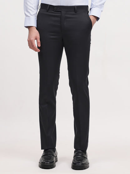 Dark Grey Solid Slim Fit Formal Trouser | JadeBlue Super Luxe