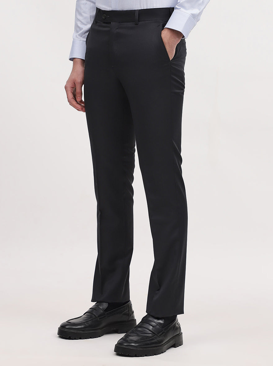 Dark Grey Solid Slim Fit Formal Trouser | JadeBlue Super Luxe