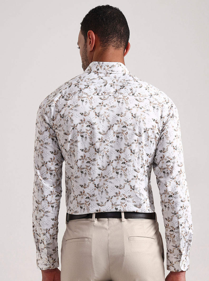 White Base & Grey Printed Slim Fit Party Wear Shirt | Wyre