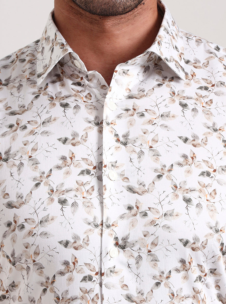 White Base & Grey Printed Slim Fit Party Wear Shirt | Wyre