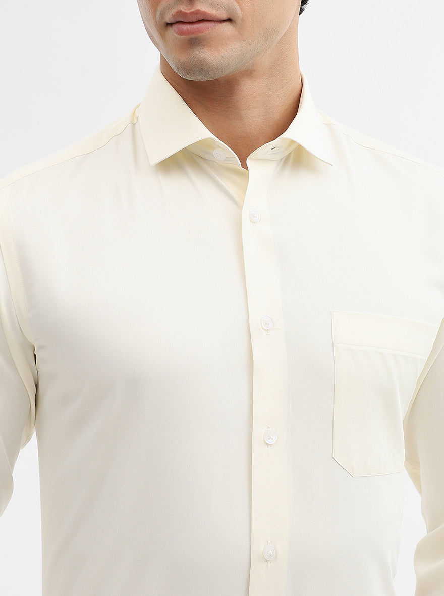 Cream Solid Slim Fit Formal Shirt | Greenfibre