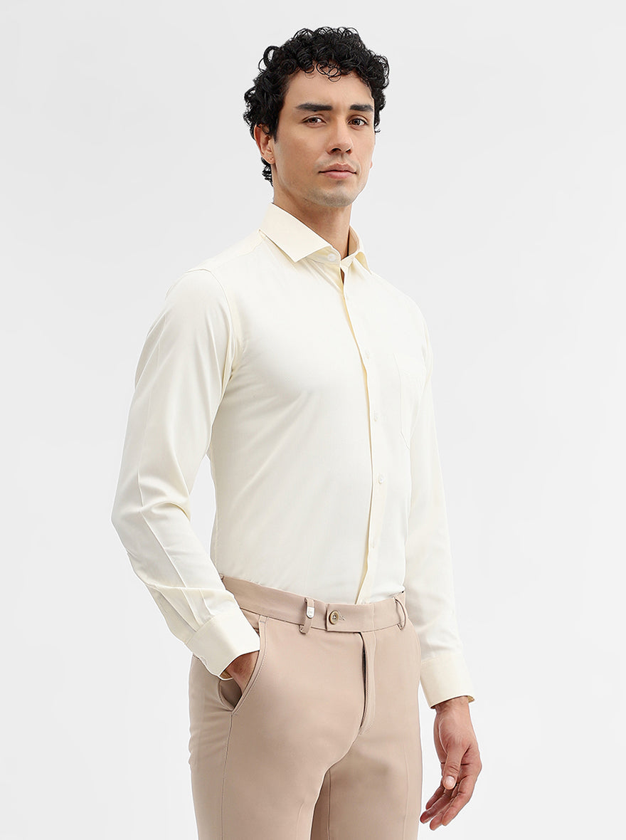 Cream Solid Slim Fit Formal Shirt | Greenfibre