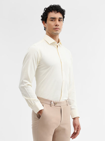 Cream Solid Slim Fit Formal Shirt | Greenfibre