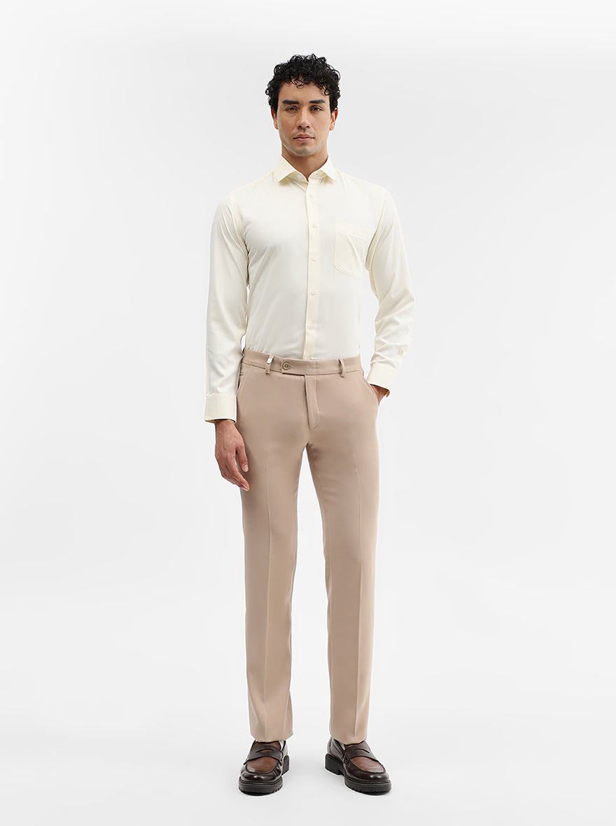 Cream Solid Slim Fit Formal Shirt | Greenfibre