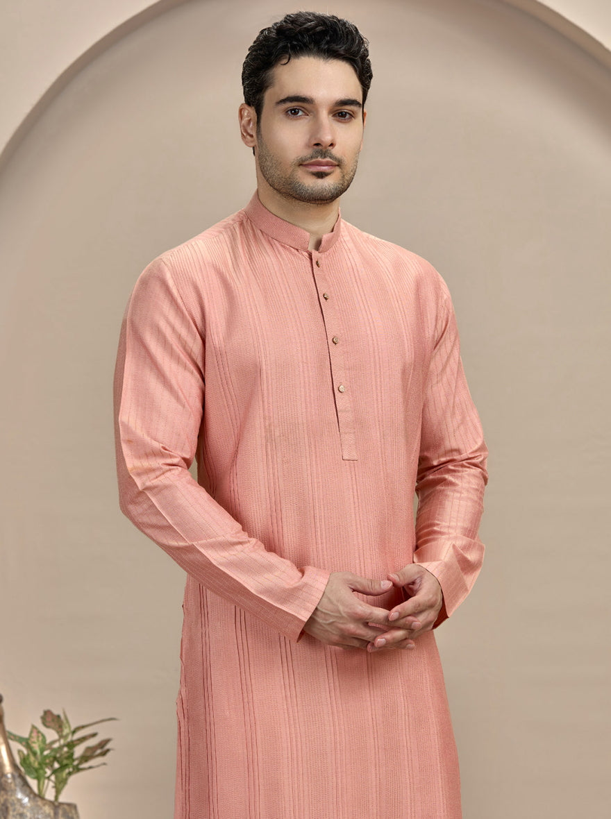 Pink Fabric Manipulation Kurta Pajama | Virasana