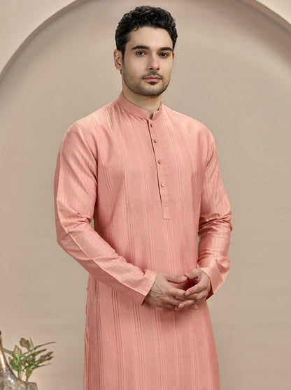 Pink Fabric Manipulation Kurta Pajama | Virasana