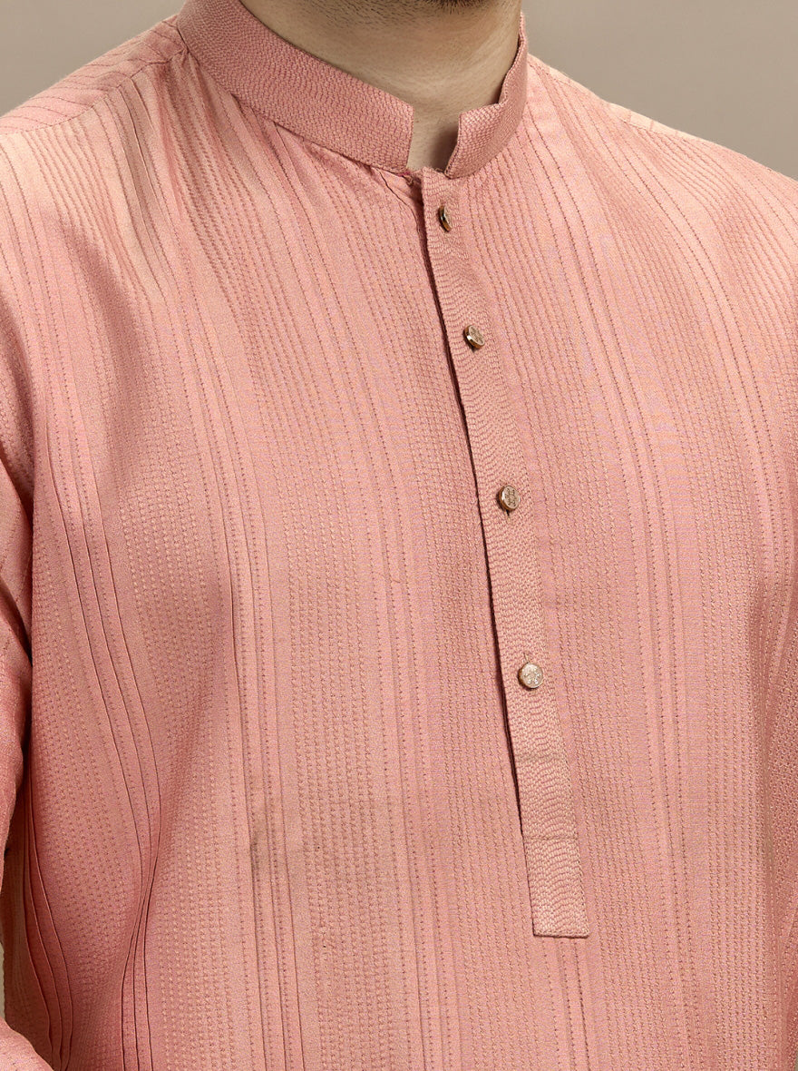 Pink Fabric Manipulation Kurta Pajama | Virasana