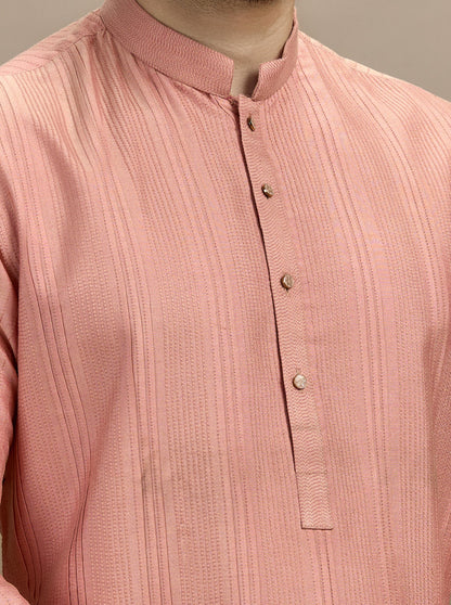 Pink Fabric Manipulation Kurta Pajama | Virasana