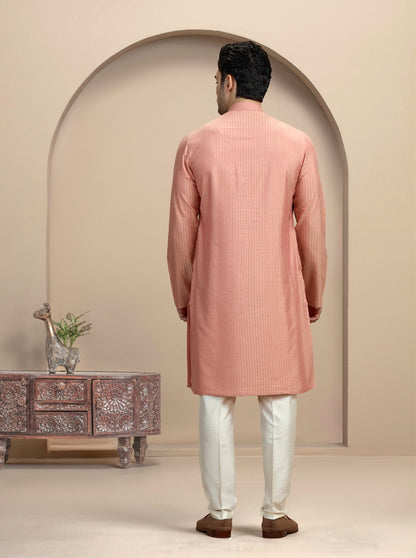 Pink Fabric Manipulation Kurta Pajama | Virasana