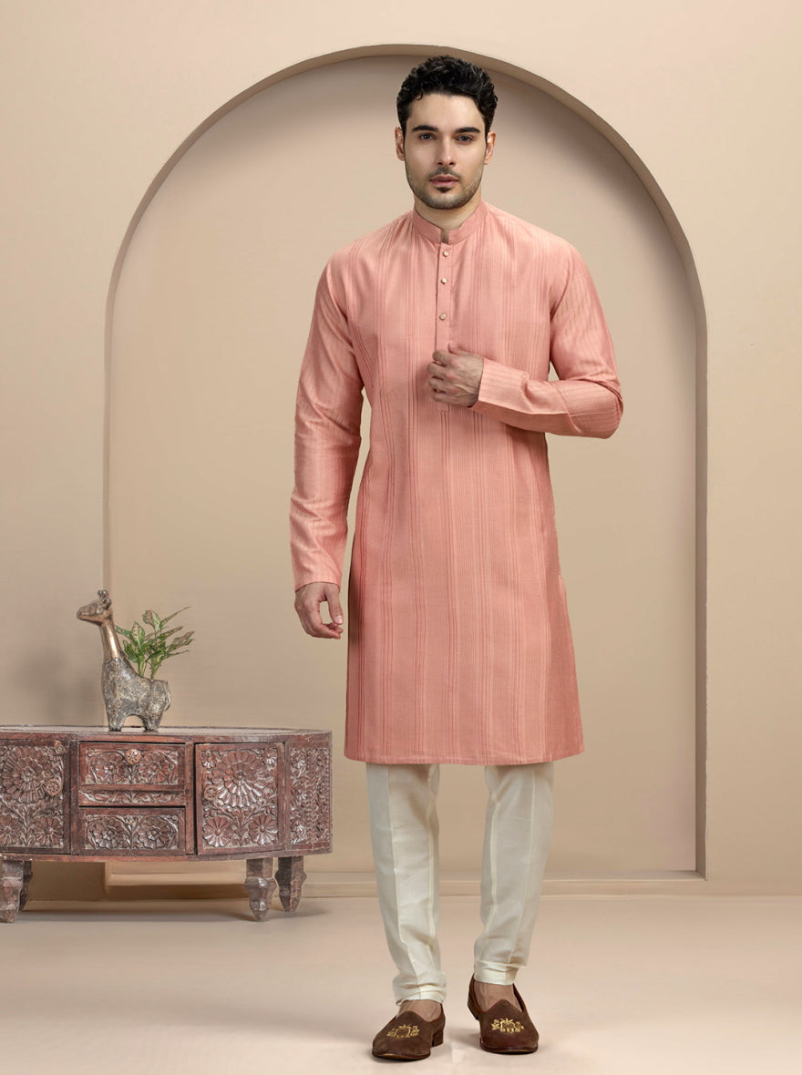 Pink Fabric Manipulation Kurta Pajama | Virasana