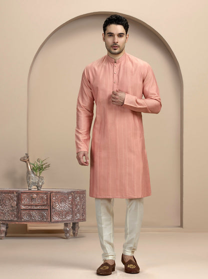 Pink Fabric Manipulation Kurta Pajama | Virasana
