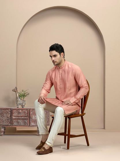 Pink Fabric Manipulation Kurta Pajama | Virasana