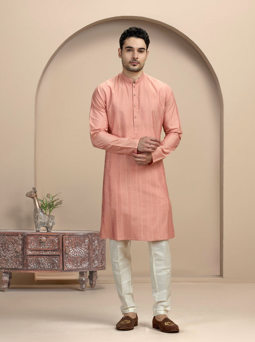 Pink Fabric Manipulation Kurta Pajama | Virasana