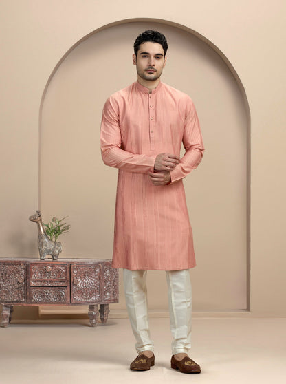Pink Fabric Manipulation Kurta Pajama | Virasana