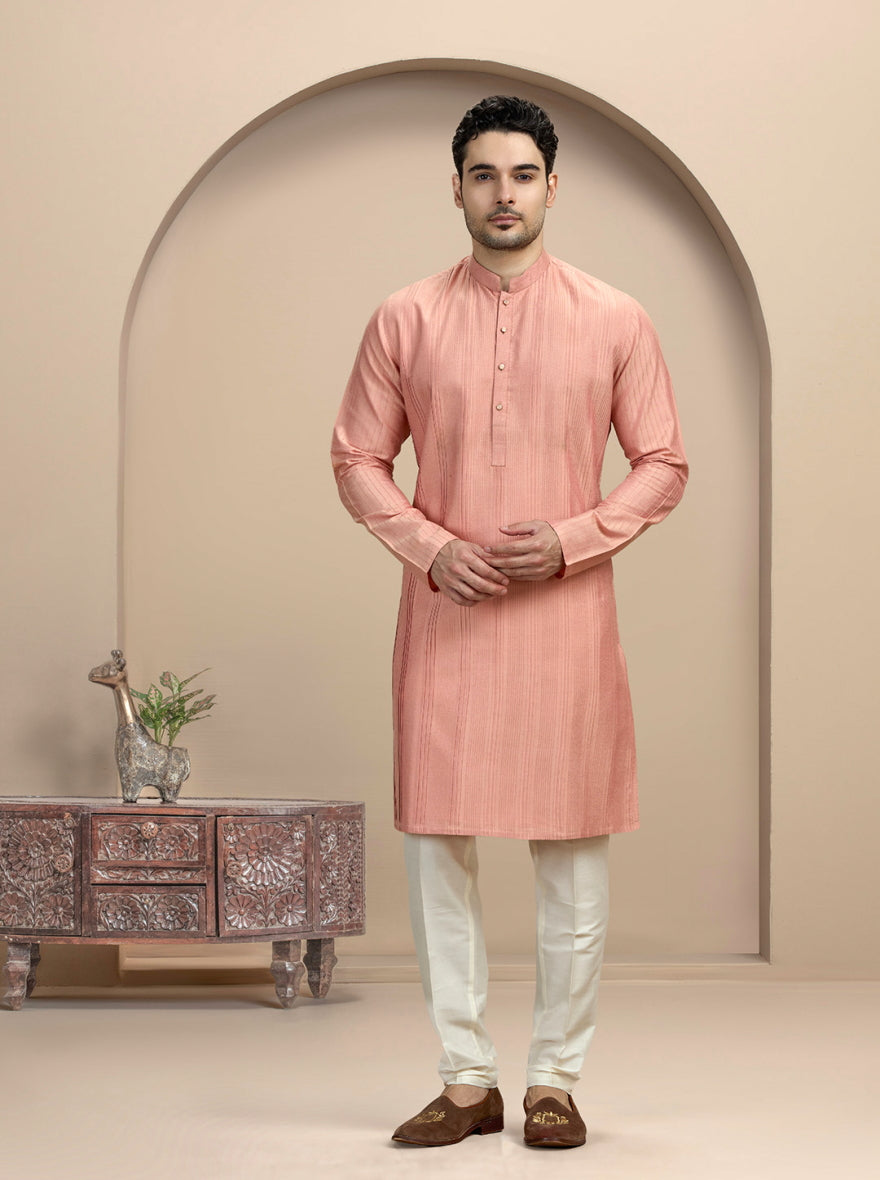 Pink Fabric Manipulation Kurta Pajama | Virasana