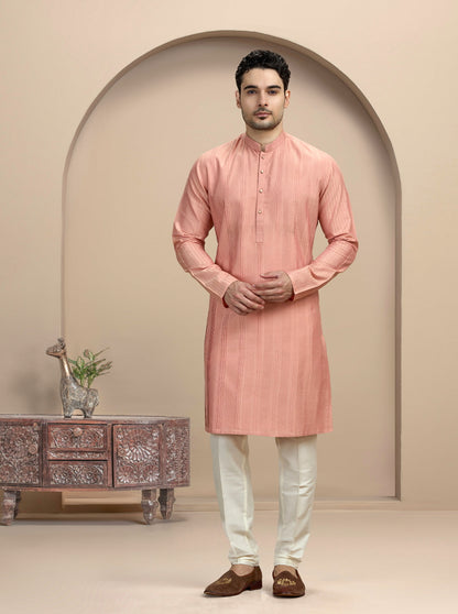 Pink Fabric Manipulation Kurta Pajama | Virasana