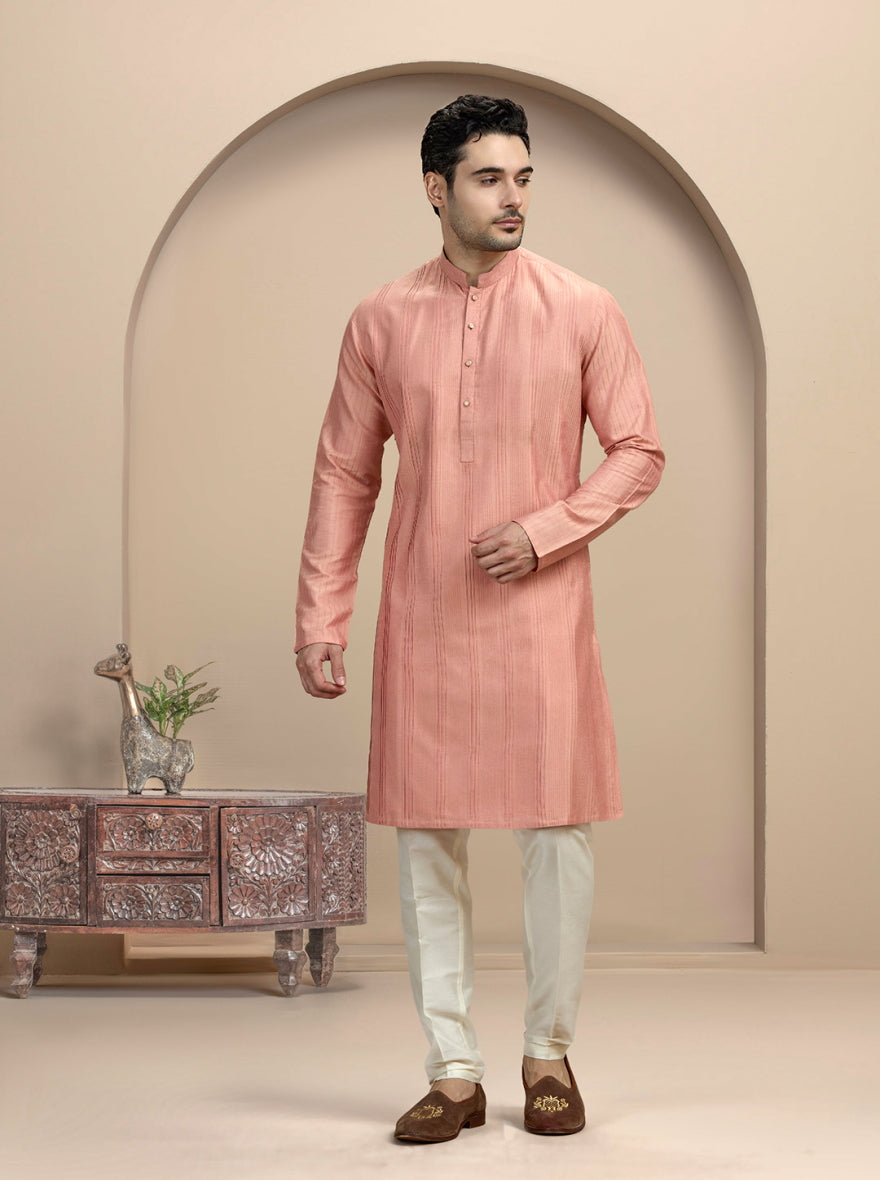 Pink Fabric Manipulation Kurta Pajama | Virasana