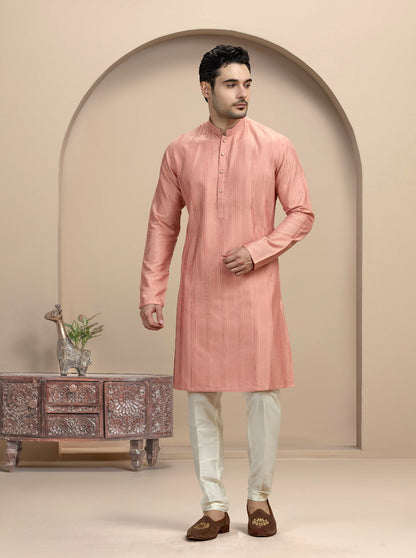 Pink Fabric Manipulation Kurta Pajama | Virasana