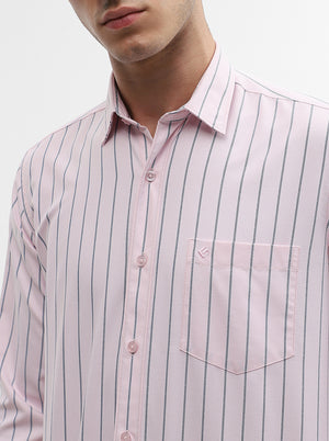 Light Pink Striped Smart Fit Semi Casual Shirt | Greenfibre