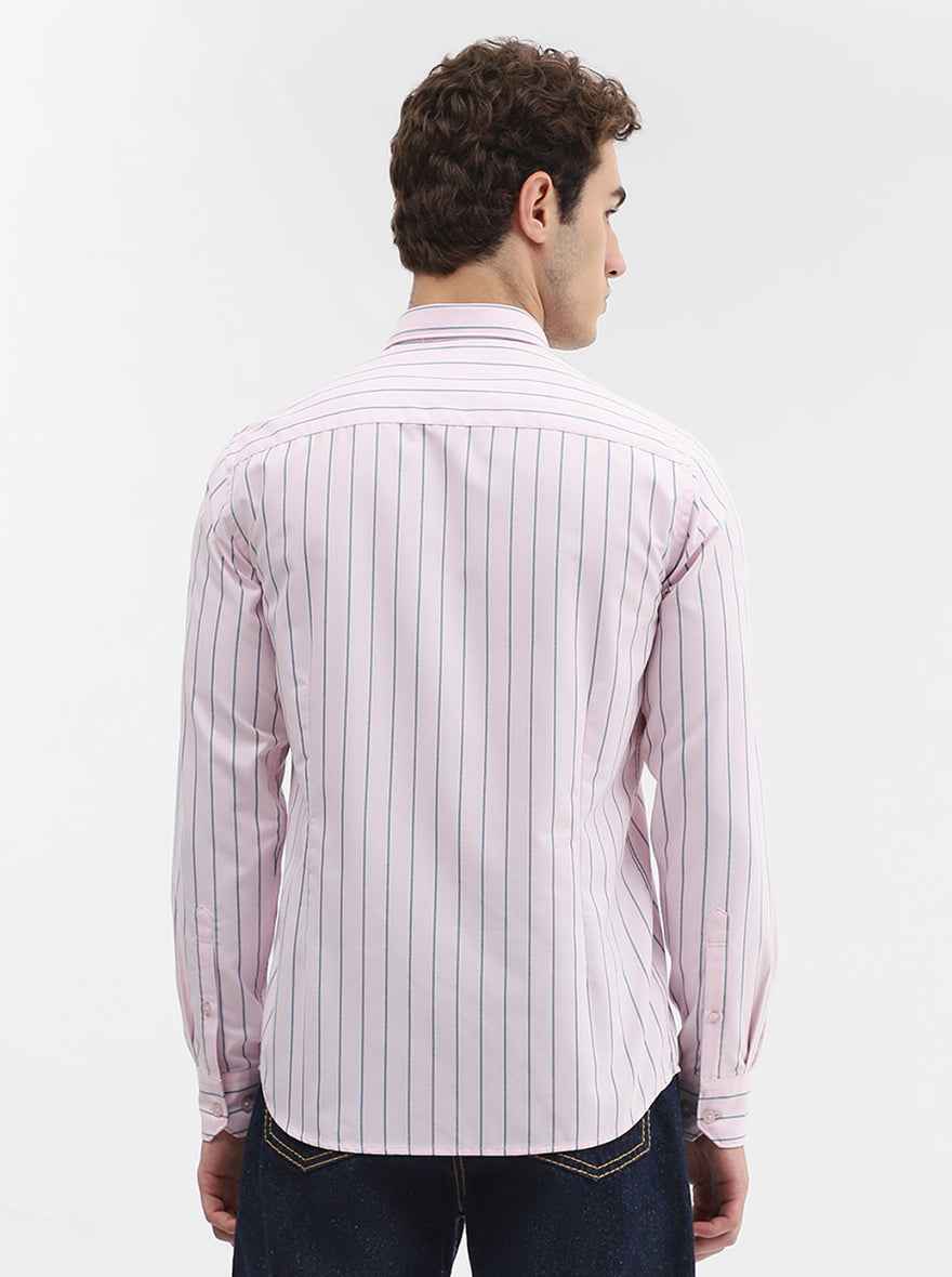 Light Pink Striped Smart Fit Semi Casual Shirt | Greenfibre