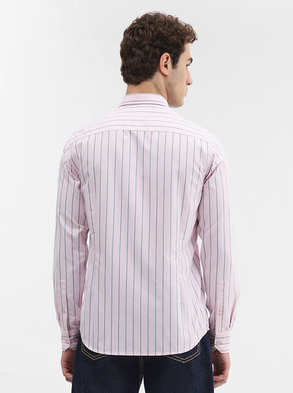 Light Pink Striped Smart Fit Semi Casual Shirt | Greenfibre