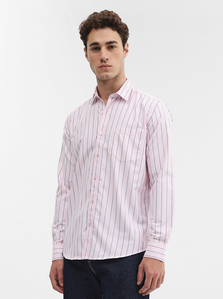 Light Pink Striped Smart Fit Semi Casual Shirt | Greenfibre