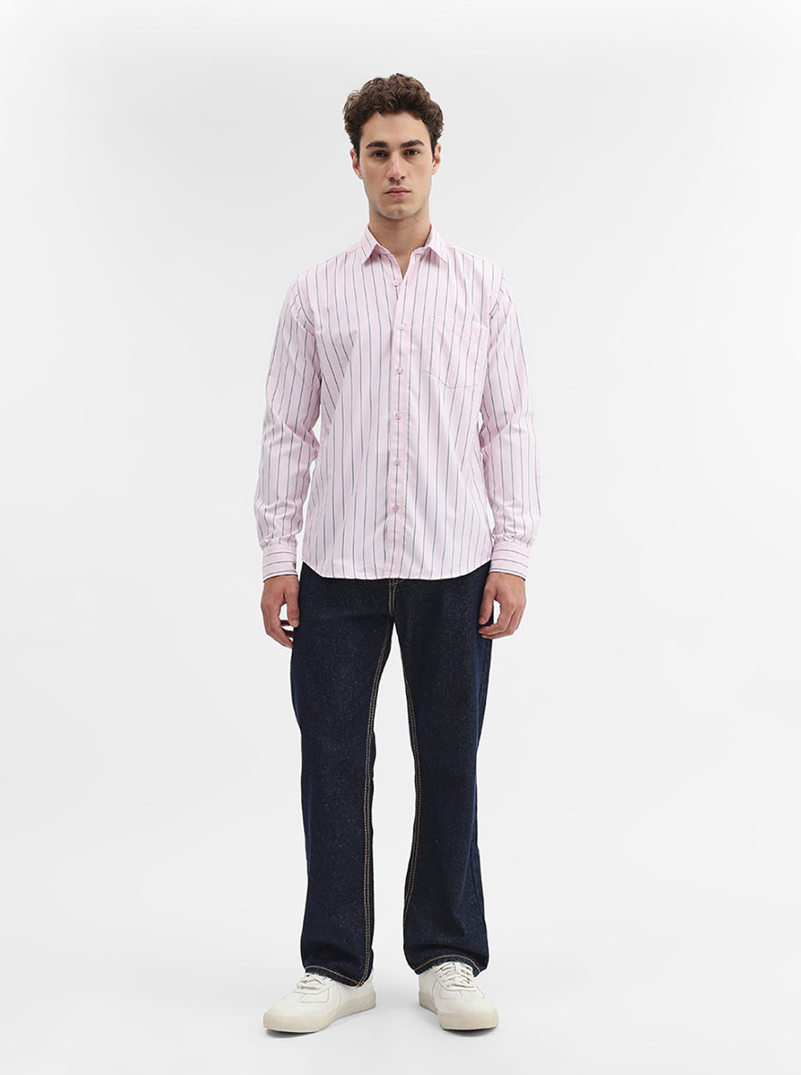 Light Pink Striped Smart Fit Semi Casual Shirt | Greenfibre